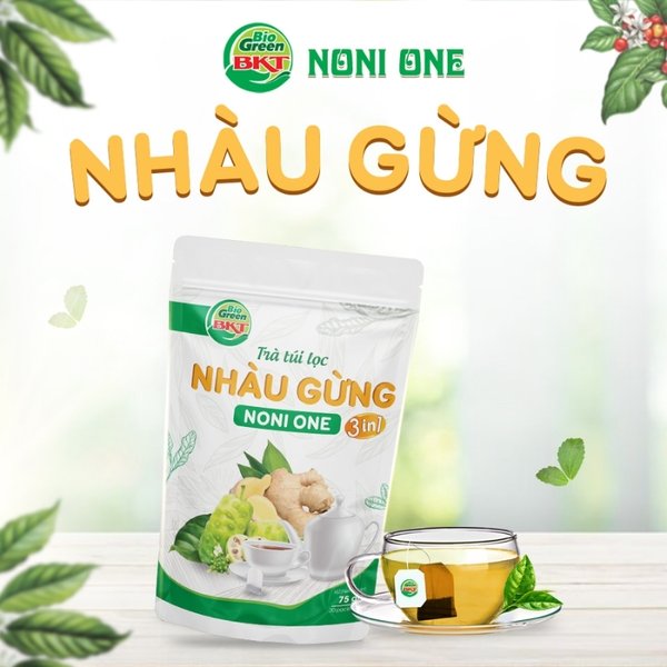Tiêu hóa, giảm cân, lợi ích trà nhàu gừng, công dụng trà nhàu gừng, noni one, bkt green