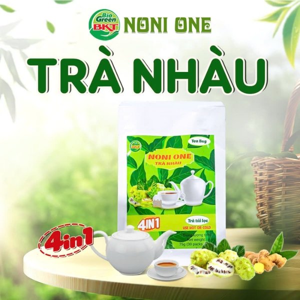 Hạ huyết áp, trà trái nhàu, giảm đau, công dụng, sức khỏe, trà túi lọc, noni one, bkt green